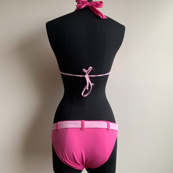 Billabong surf BLUE CRUSH era Vintage bikini pink belted halter top set RARE - Picture 2 of 8